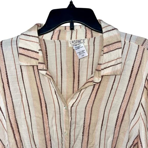 L Space Cropped Button Up Top Wrap Blouse Balloon Sleeve - Picture 7 of 9